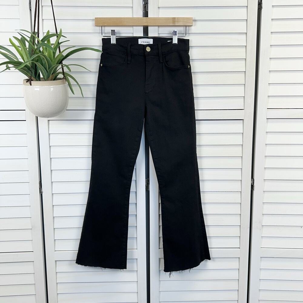 FRAME Le High Flare Jeans Black Raw Hem Pants Womens Size 25